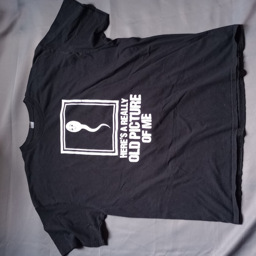 Funny Graphic T-Shirt Size XL Black White Sperm Picture Photo Silly‎ Crewneck